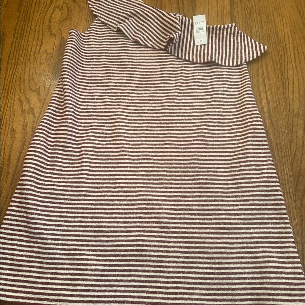 LOFT One Shoulder Dress in Brown and White Stripes